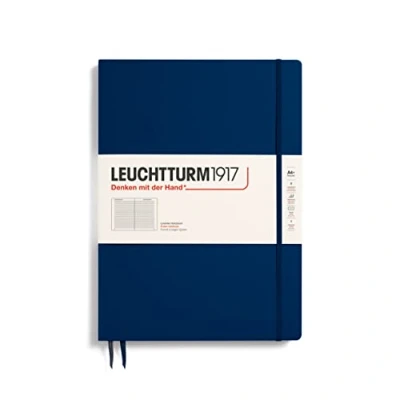 Imagen de LEUCHTTURM1917 342926 Libreta de notas Master Slim (A4+) tapas duras, 123 páginas numeradas, azul marino, líneas