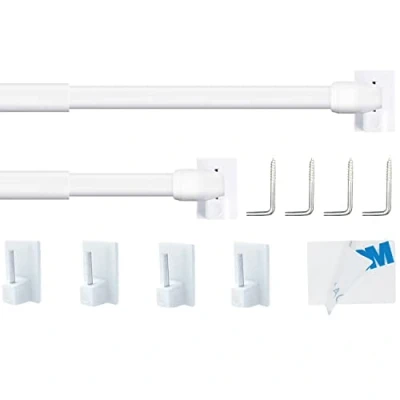 Imagen de 2 barras de cortina extensibles, Genster Barra extensible, para tienda, armario, ventana, cocina, proyectos bricolaje (40 70 cm, blanco)