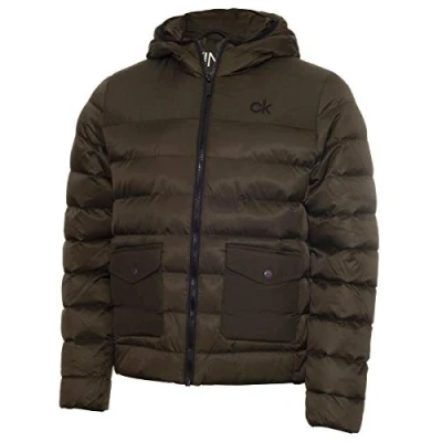 Imagen de Calvin Klein Hombre Acolchado Capucha Resistente Chaqueta Khaki/Negro XL