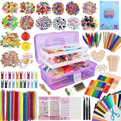 Imagen de TAVADA Kit Manualidades Niños, 3000+PCS Creativo Material DIY Arts Crafts Juegos con Pompoms, Palos y Papel de Colores