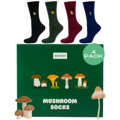 Imagen de soxo Recolector Setas Calcetines Mujer Divertidos Regalos Para Hombre Originales Regalo 40 45 Mushroom Hombres 4 Pares