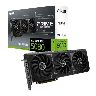 Imagen de ASUS Prime GeForce RTX 5080 OC Edition 16GB GDDR7 Tarjeta gráfica Compatible con SFF (PCIe 5.0, 16 GB GDDR7, HDMI/DP 2.1, 2.5 Ranuras, Ventiladores Axial Tech, cámara de Vapor, BIOS Dual)