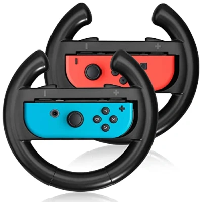 Imagen de JoyHood Volante para Switch/Switch OLED Joy Con, Racing Wheel Switch Compatible con Mario Kart 8 Deluxe [Pack de 2] Diseño ergonómico Negro