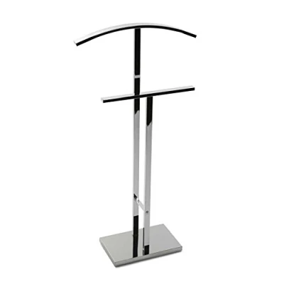 Imagen de Versa Lund Galán de Noche Moderno Multifuncional con 2 Perchas o Colgadores para Ropa Hombre Mujer, Medidas (Al x L An) 100 20 52 cm, Acero, Color Plateado