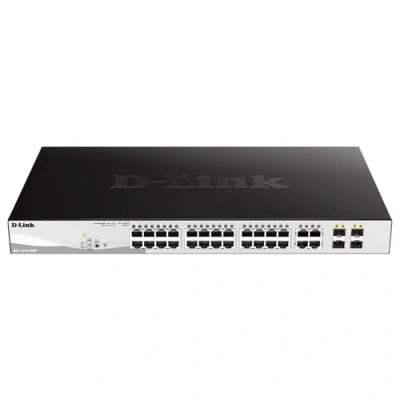 Imagen de D Link DGS 1210 28MP Switch PoE 24 Puertos Gigabit y 4 SFP Combo (24 x máx. 30W por Puerto hasta un Total 370W máx.), Altura 1U, VLAN automática para Video vigilancia telefonía IP