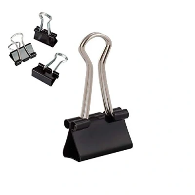 Imagen de D.RECT Clips de Metal Plegables Paquete 12 x Unidades (144 Grapas) 19 mm Multiusos para Notas Papel Carta Oficina Negro