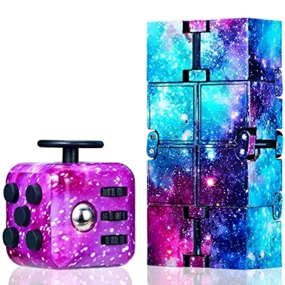 Imagen de Chennyfun Juego de 2 Juguetes para Fidget, Galaxy Fidget Cubo Infinito Cubo,Colorido Anti ansiedad Stress AD, TDAH, Autismo Killing Time niños y Adultos Mayores 3 años