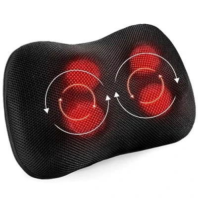 Imagen de Cojín de Masaje Shiatsu Masajeador Cuello, Hombros y Espalda, Eléctrico con Función Calefacción Amasado Tejido Giratorio 3D para Cintura, Hogar Oficina