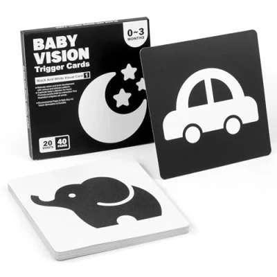Imagen de Tarjetas Flashcards Bebés, Estimulación Visual Juguetes en Blanco y Negro, Sensoriales Montessori Regalo Educativo para Niños Pequeños 0 3 Meses (20 PCS)