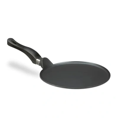 Imagen de Relaxdays Sartén para crepes de aluminio fundido 25 cm, antiadherente hierro fundido, fácil limpiar, extraplana, negra