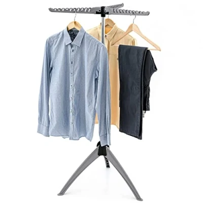 Imagen de art moon Cedar Tendedero Plegable Resistente, Soporte para Colgar Ropa, Interior y Exterior, Capacidad Máxima 22 kg o 63 Perchas, Fácil Montaje, Gris