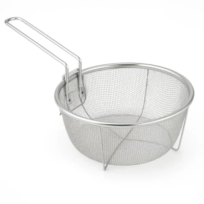 Imagen de Space Home Cestillo para Freír con Mango Plegable y Enganches la Sartén Cesta Freidora Redonda Acero Inoxidable 19,5 cm