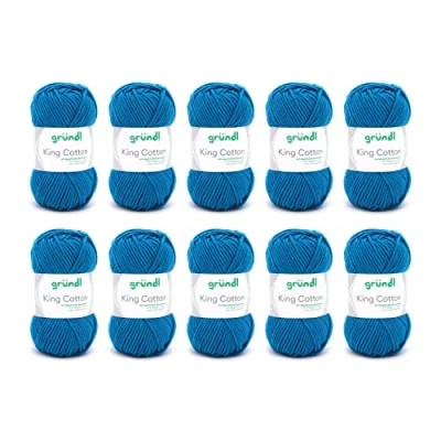 Imagen de Gründl King Cotton (filato per maglieria e uncinetto morbido voluminoso in 55% poliacrilico 45% cotone, 50 g / 78 m, misura dell&#039;ago: 6 7, 10 x g), blu medio