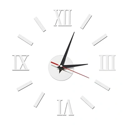 Imagen de OTOTEC reloj de pared con números romanos, moderno espejo 3D, grande, sin marco, acrílico, decoración para el hogar, oficina, sala estar, dormitorio, color plateado