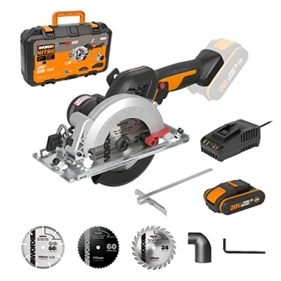Imagen de Sierra circular Brushless WORXsaw XL 20V WORX PowerShare WX531 1 batería 2Ah Motor sin escobillas, diseño de cuerpo fino, rápido ajuste profundidad