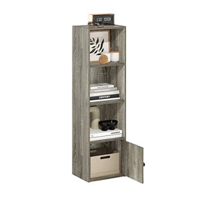 Imagen de Furinno Luder Biblioteca de 4 Niveles con 1 Puerta Almacenamiento, Roble Francés