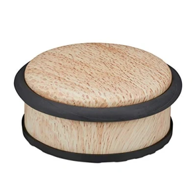 Imagen de Relaxdays Tope, Puertas y Ventanas Pesadas, Acero Inoxidable Goma, Efecto Madera, Freno, 5x10,5cm, Marrón Claro, 1 Unidad