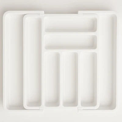 Imagen de Edihome, Cuberteros para Cajón Cocina, Organizador Cubiertos, Bandeja de Cubertería Extensible, con 6 a 8 compartimentos, BPA Free, Utensilios Ajustable (Blanco)