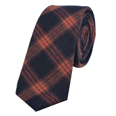 Imagen de DonDon Corbata estrecha de algodón para hombres 6 cm tela escocesa azul oscuro naranja
