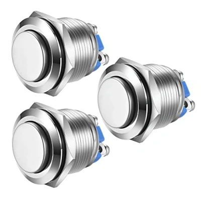 Imagen de Gebildet 3pcs 19mm 5A 12V/24V/125V/250VAC Momentáneo Pulsador,Terminales de Tipo Tornillo,Botón Metal Acero Inoxidable a Prueba Agua(Cabeza Alta)