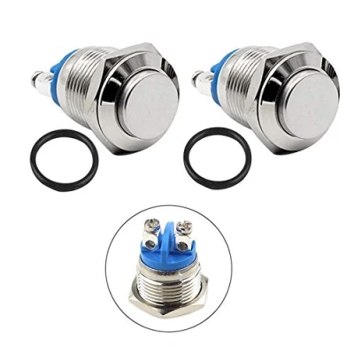Imagen de QitinDasen 10Pcs Premium 19mm Momentáneo Interruptor a Pulsador, 2 Pin Terminal de Tornillo Metal Botón Cabeza Alta Redonda, IP65 Impermeable 3A 250V