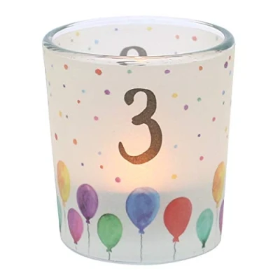 Imagen de Dekohelden24 Cinta Transparente, Incluye 1 Vela de té, Altura 6,5 x 6 cm, diseño: número 3, Portavelas Cristal cm