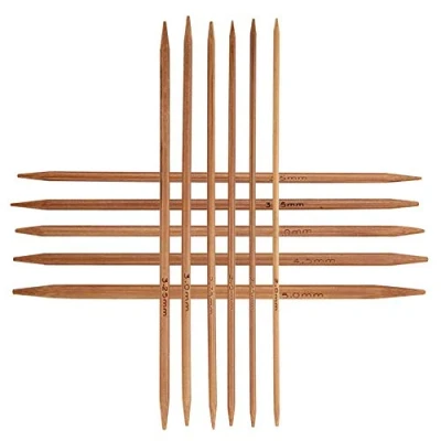 Imagen de Juego de agujas tejer 55pcs bambú carbonizado doble punta en 11 tamaños (5.1in / 13cm)