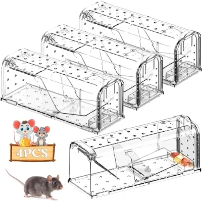 Imagen de BBLTIFF 4Pcs Trampa para Ratones, Altamente Sensible Trampas Ratas Interiores Sin Matar Ratonera Ratones Vivos Rata Viva Reutilizable, Rampa y Cocina Jardín Ático