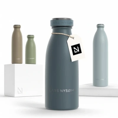 Imagen de Lars NYSØM Botella de Acero Inoxidable aislada 0,35l Agua 0,35 litro a Prueba Fugas para Deportes, Bicicleta, Perro, (Stone Blue, 350ml)