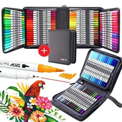 Imagen de Rotuladores de Pincel Acuarelables, 100 colores doble punta fina Fineliner Plumas para Adulto libros colorear, Bullet Journal, Caligrafía y Dibujos, ilustraciones, bocetos
