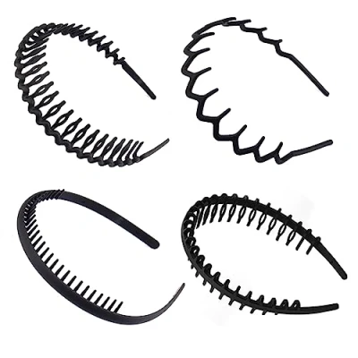 Imagen de 4 Piezas Ondulada Deportes Cabello Aro,Diadema Zig Zag,Diadema de Dientes Tiburón,Antideslizante y Elástica Ondulada,Para Yoga,Deportes,Actividades Al Aire Libre