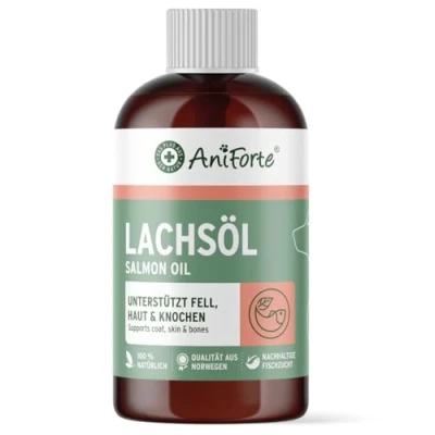 Imagen de AniForte Aceite de salmón Premium para Perros y Gatos 500 ml 100% Natural. Contiene Ácidos Grasos Omega 3, EPA, DHA Linolénico. Beneficioso Huesos Fuertes Pelaje Brillante