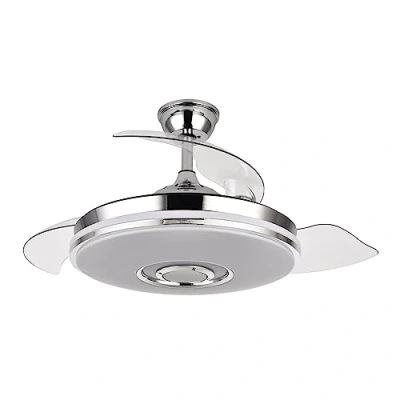Imagen de Ventilador LED modelo NOTO cromo motor DC, con altavoz FABRILAMP