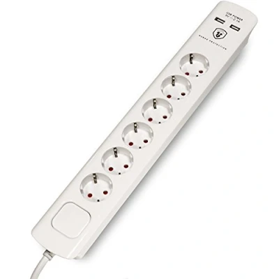 Imagen de FeinTech MD000632 Regleta de 6 enchufes con USB Rápido Carga, 3680 W, 250 V, Blanco, 43 x 6,5 4,3 cm