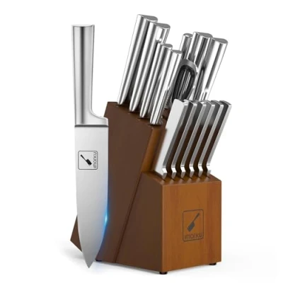 Imagen de imarku Cuchillos Cocina, Juego de 15 Piezas Japoneses Acero Inoxidable, Profesionales con Bloque, Knife Set, Duradero y Afilado