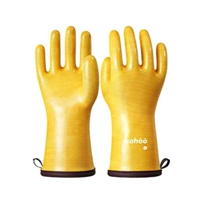 Imagen de Wahoo Silicona Líquida Guantes Barbacoa, Ahumador Resistente Al Calor, Impermeable, Horno Profesional para Cocina, Parrilla, Hornear, Microwave, Amarillo, Tamano XL