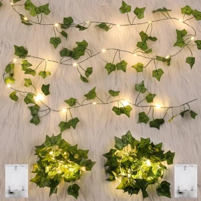 Imagen de GuKKK 2 Pieza de Luces Hadas LED Hiedra Artificial, 2M Guirnalda Vines con 20 LED, Cadena Luz Hojas, para Jardín, Patio, Escalera, Interior y Exterior Decoración