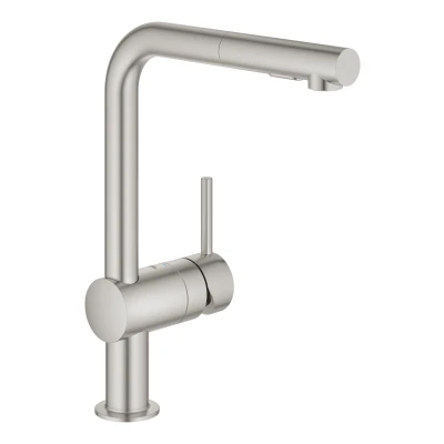 Imagen de GROHE Minta QuickFix, Grifo de cocina (caño alto extraíble, forma en L y giro 150º, menor consumo agua, sistema instalación rápida), gris mate, 30274DC0