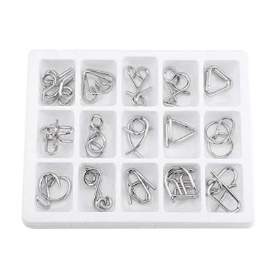 Imagen de Rompecabezas de alambre metal 15 piezas en 1 juego IQ Mind Brain Teaser Puzzles Juguetes educativos Cadena inteligencia Hebilla Regalos para niños los a favor del partido Desafío