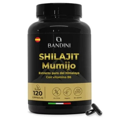 Imagen de Bandini® Mumijo Shilajit 120 cápsulas, 1000 mg por dosis diaria, el original puro del Himalaya, rico en 85 minerales, con 80% de ácido fúlvico y vitamina B6, más oligoelementos, 100% vegano
