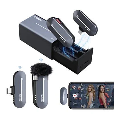 Imagen de SYNCO Micrófono Inalámbrico Móvil, P1T (Type C) Wireless Micro de Solapa 2,4 GHz con Funda Carga Plug &amp; Play Compatible Smartphone Tablet,