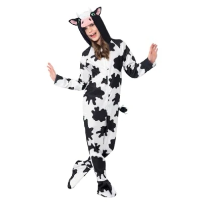 Imagen de Smiffys Disfraz de vaca, Negro y blanco, con traje entero capucha