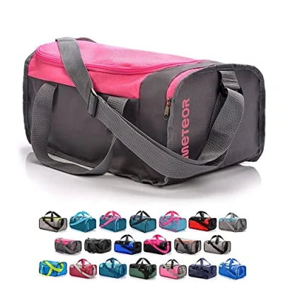 Imagen de Bolsa de Deporte Gimnasio Fitness Viaje Vacaciones Deportiva Bolso Universal con Bandolera plegada Ideal para jóvenes y Adultos, Hombre Mujer 20L 40L (Rosa/Gris, 20 L)