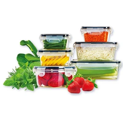 Imagen de TAVIALO Gourmet Juego de 6 fiambreras plástico para alimentos con tapa, a prueba fugas la cocina, aptos el microondas y congelador, sin BPA