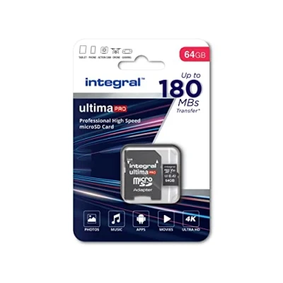 Imagen de Integral Tarjeta Micro SD de 64GB vídeo 4K Velocidad Lectura 180 MB/s y Escritura 150MB/s MicroSDXC A2 C10 U3 UHS I V30 Nuestra Memoria Alta más rápida