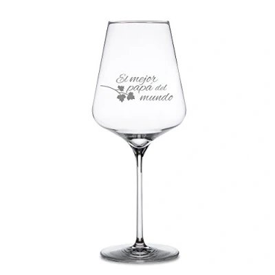 Imagen de AMAVEL Copa de Vino Tinto con Grabado, para El Mejor Papá del Mundo, Decorada Hoja Parra, Capacidad 500 ml