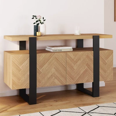 Imagen de Buffet effet chevrons et noir avec 4 portes 140 cm