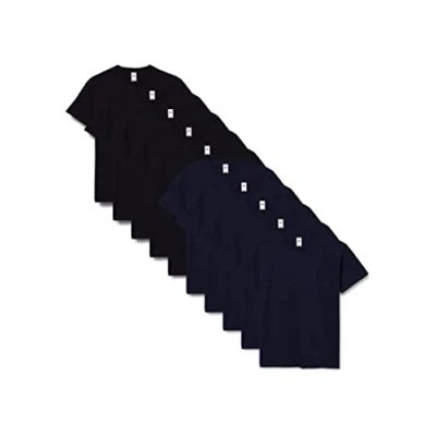 Imagen de Fruit of the Loom Valueweight Short Sleeve Camiseta, Negro/Azul Marino, L (Pack de 10) para Hombre