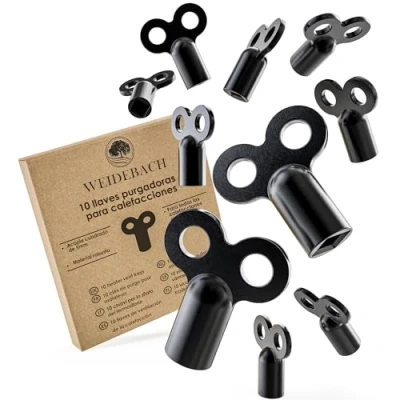 Imagen de 10x WEIDEBACH® llave de radiador negra, para purgar cualquier radiador, ROBUSTO Y ESTABLE, reduce el ruido, radiadores