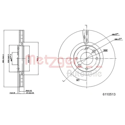 Imagen de METZGER 6110513 Disco de freno Eje delantero 301,8 26 4 108 ventilación interna barnizado, Lijado en cruz PEUGEOT: 208 I Hatchback, 308 Hatchback